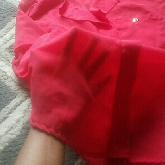 Sheer Red Flowy Tunic Style Blouse - Picture 6 of 8